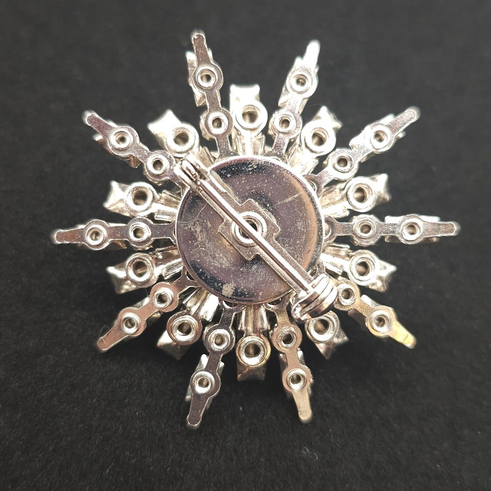 Vintage Starburst Brooch Clear Silver Tone Baguette Rhinestone 1.5" Pin Formal - Picture 13 of 15